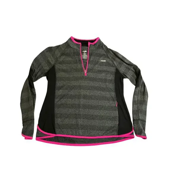 Avia Women’s Gray Striped Long Sleeve Quarter-Zip Pullover Top Size Large - Picture 4 of 11